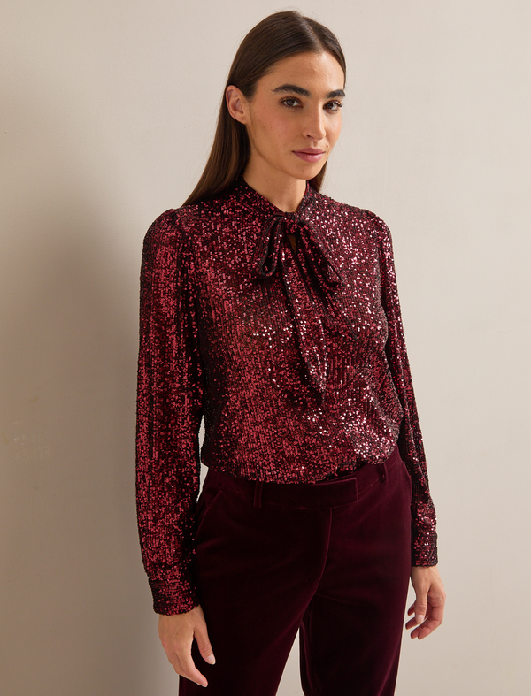 Elara Sequin Blouse - Burgundy