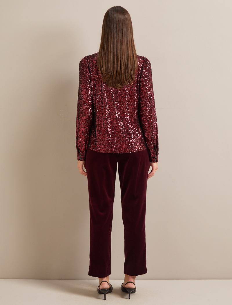 Elara Sequin Blouse - Burgundy