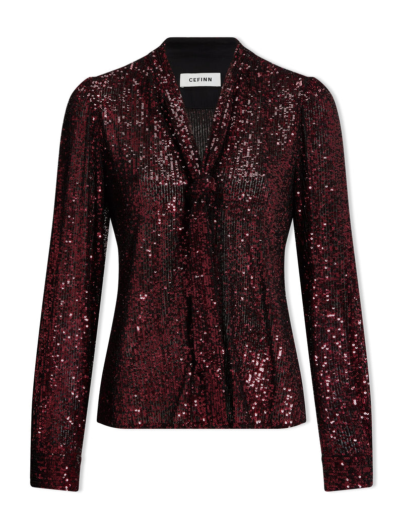 Elara Sequin Blouse - Burgundy