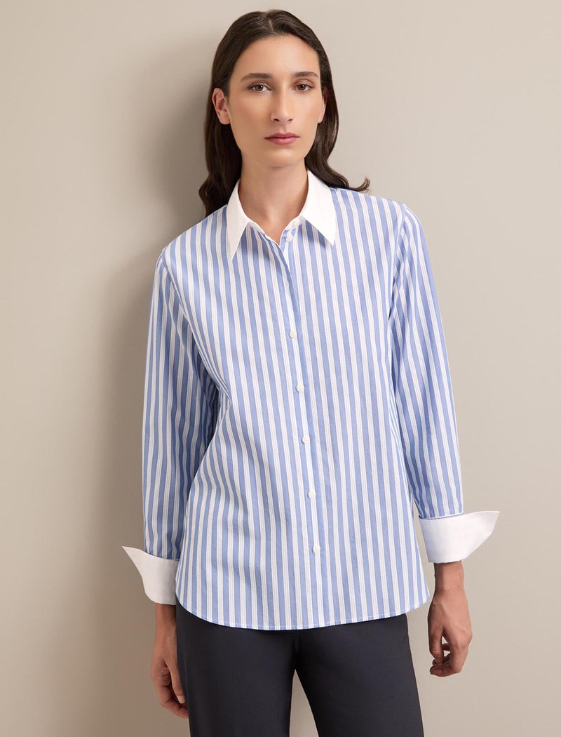 Seymour Cotton Shirt - Blue White Stripe