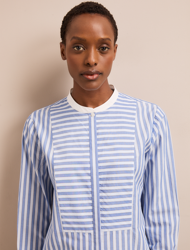 Sefton Cotton Shirt - Blue White Stripe
