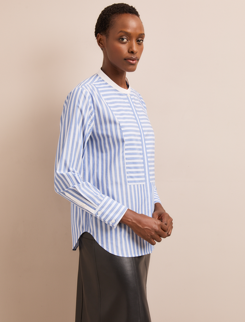 Sefton Cotton Shirt - Blue White Stripe