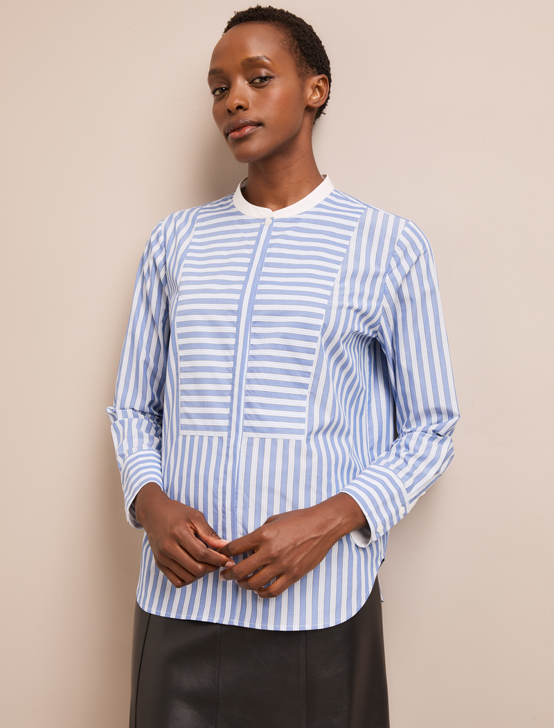 Sefton Cotton Shirt - Blue White Stripe