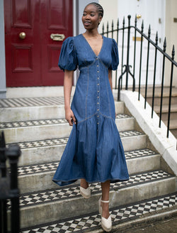 Este Denim Maxi Dress - Light Blue