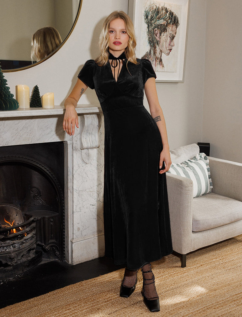 Jacquetta Velvet Maxi Dress - Black