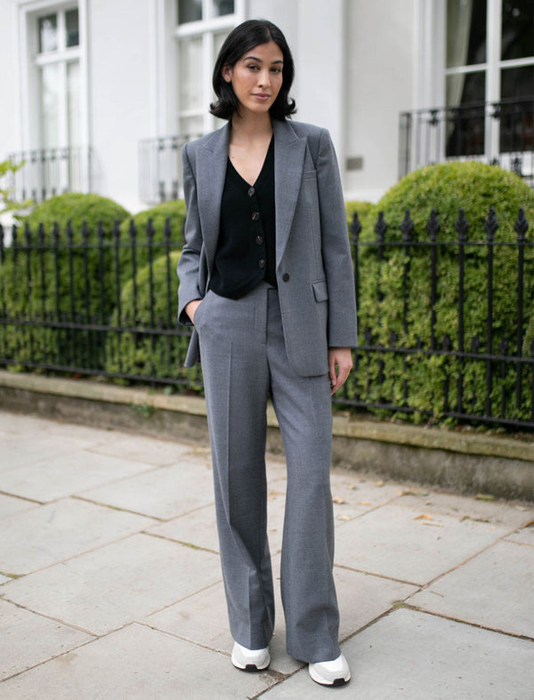 Terence Stretch Wool Wide Leg Trouser - Mid Grey