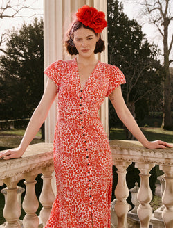 Leila Silk Maxi Dress - Red Camo Pansy Print