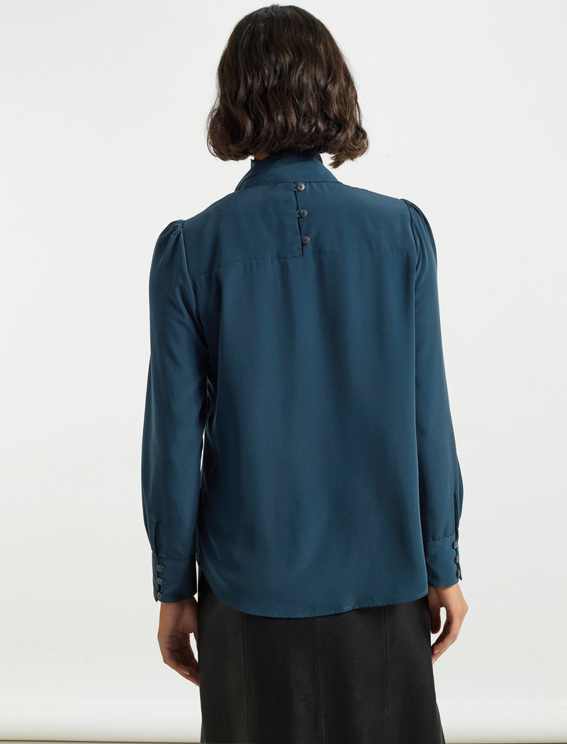 Bianca Blouse with Scarf - Petrol Blue