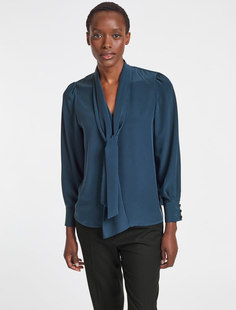 Carla Blouse with Scarf - Petrol Blue