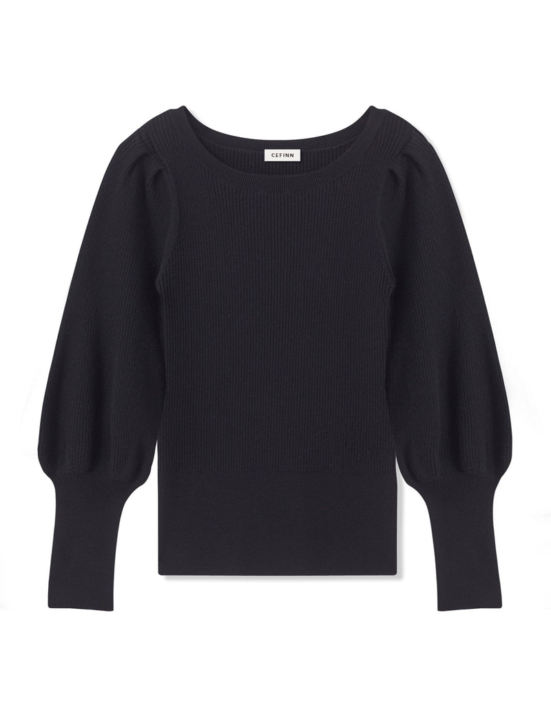 Eva Wool Boat Neck Jumper - Black