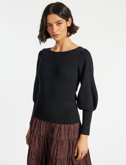 Eva Wool Boat Neck Jumper - Black