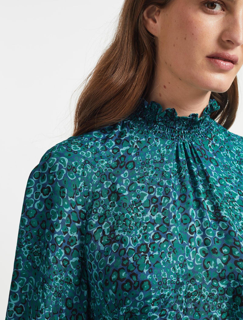 Rosamund Silk Blend Maxi Dress - Turquoise Blue Leopard Pansy Print