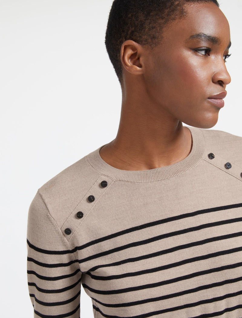 Hailey Wool Jumper - Beige Black Stripe