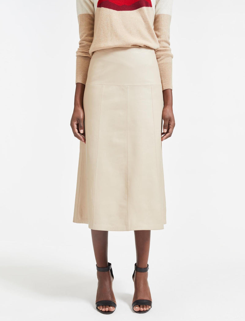 Tiana Leather Midi Skirt - Cream