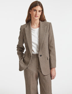 Jordan Wool Relaxed Blazer - Brown Navy Cream Check