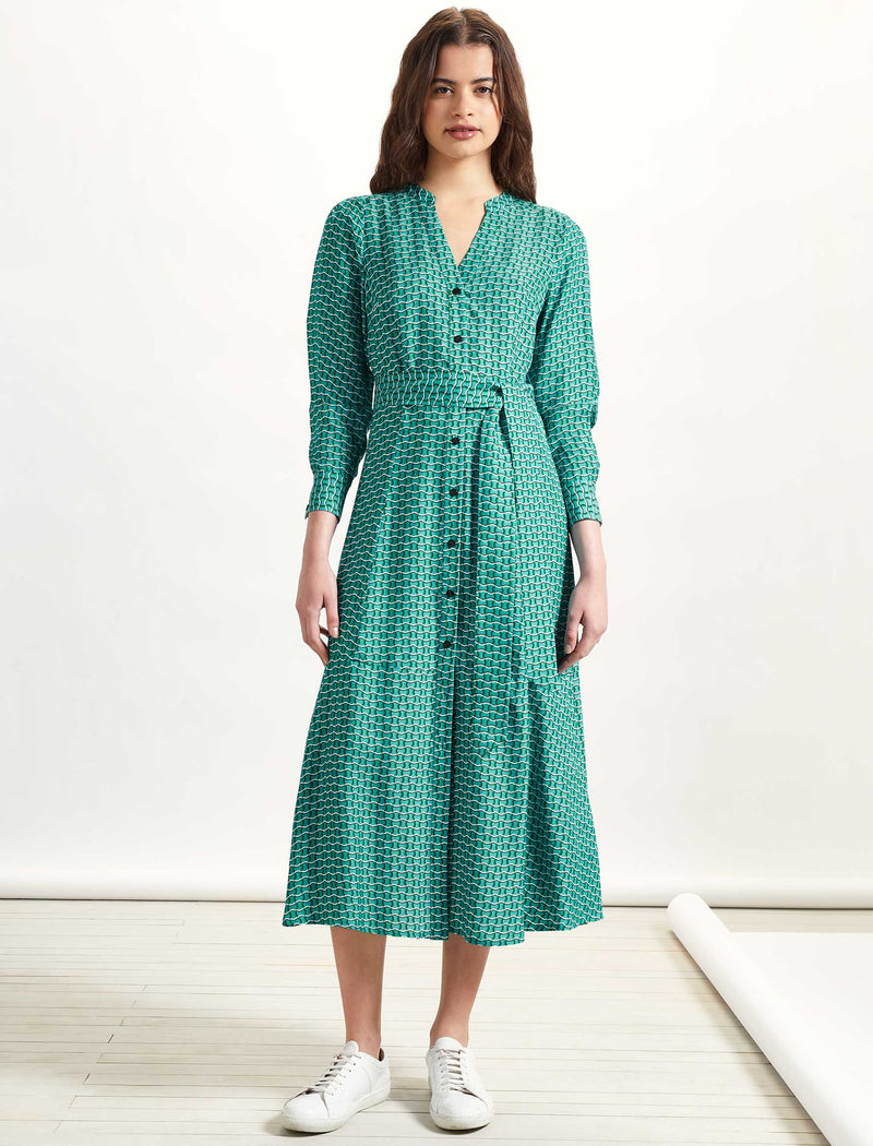 Davika V-Neck Maxi Shirt Dress - Mint Green Circle Geo Print