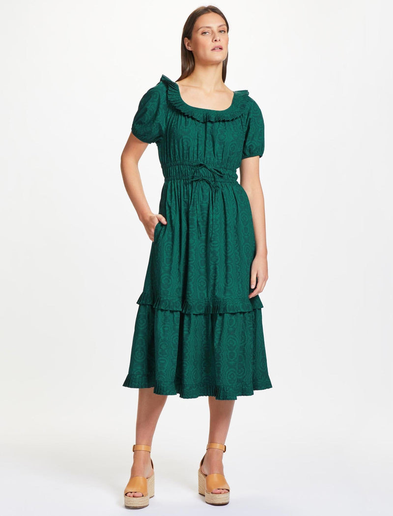 Harper Organic Cotton Midi Dress - Green Moire Print