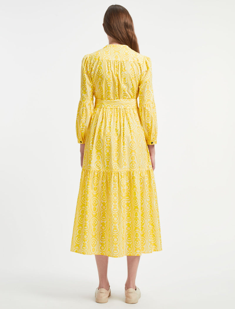 Alice Organic Cotton Maxi Shirt Dress - Yellow Moire Print