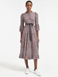 Eloise Round Neck Maxi Dress with Tiered Gathered Skirt and 3/4 Sleeve