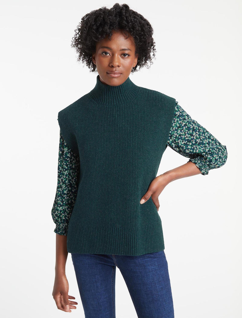 Janice Wool Funnel Neck Sleeveless Jumper - Pine Green