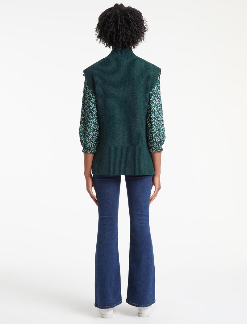 Janice Wool Funnel Neck Sleeveless Jumper - Pine Green