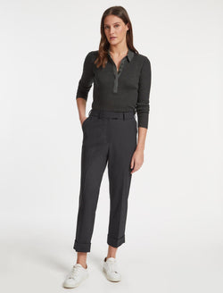 Clement Classic Wool Easy Waist Turn Up Trouser - Charcoal