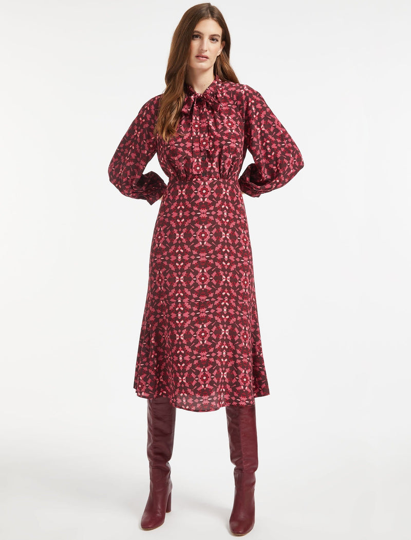 Daria Silk Midi Dress - Rose Shibori Print
