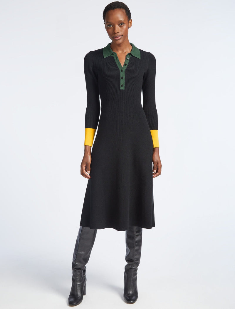 Josie Wool Knit Dress - Black Colour Block