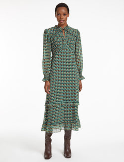 Loretta Maxi Dress - Black Green Heart Geo Print