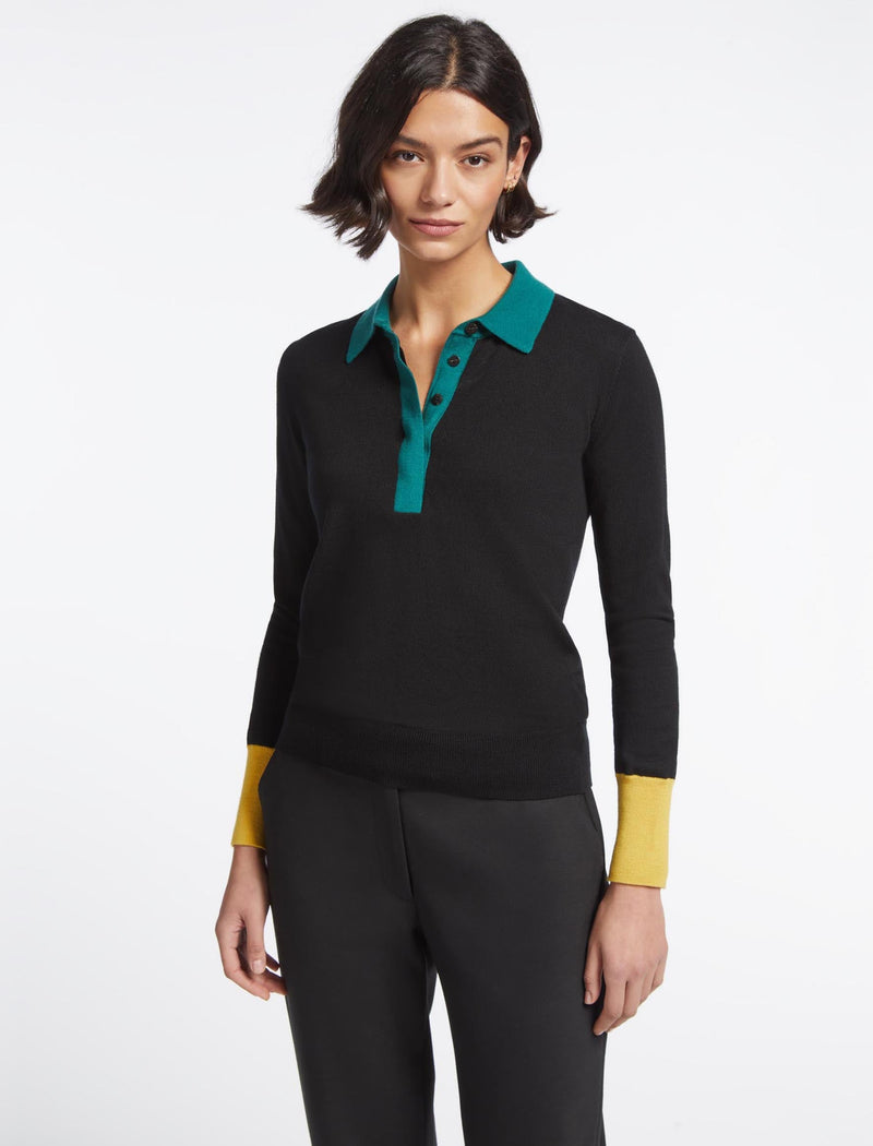 Josie Wool Collared Jumper - Colour Block Black