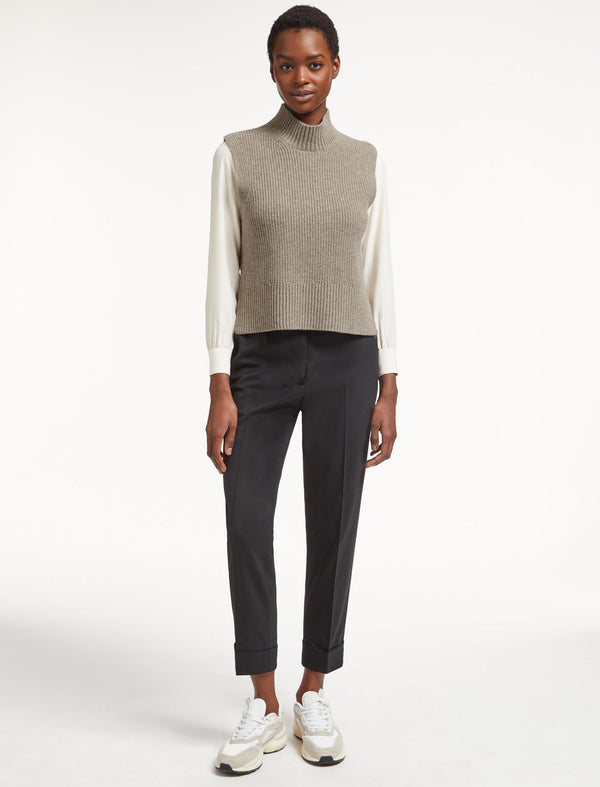 Janie Sleeveless Funnel Neck Jumper - Taupe