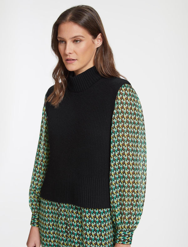 Janie Sleeveless Funnel Neck Jumper - Black