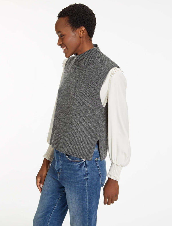 Janie Sleeveless Funnel Neck Jumper - Mid Grey