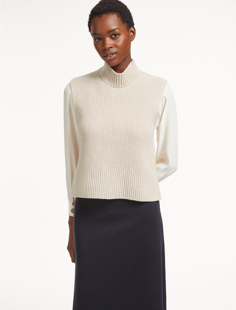 Janie Sleeveless Funnel Neck Jumper - Oatmeal