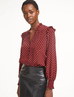 Stella Silk Shirt - Lipstick White Polka Dot