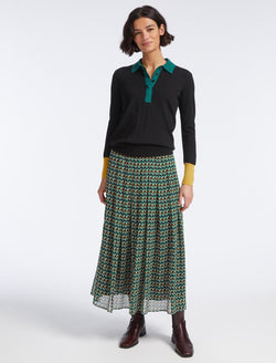 Zinnia Maxi Skirt - Black Green Heart Geo Print