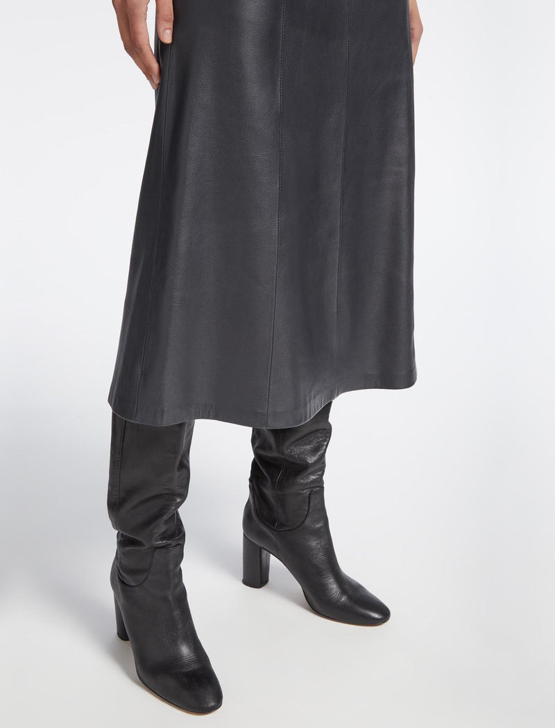 Tiana Leather Midi Skirt - Navy