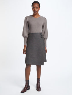 Audrey Wool A-Line Skirt - Charcoal Navy Black Check