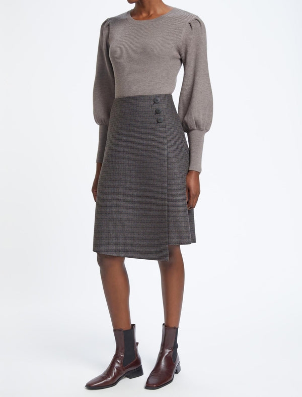 Audrey Wool A Line Skirt - Charcoal Navy Black Check