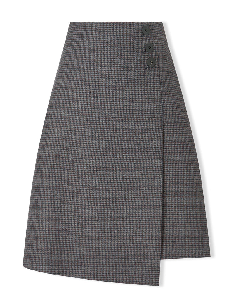 Audrey Wool A-Line Skirt - Charcoal Navy Black Check