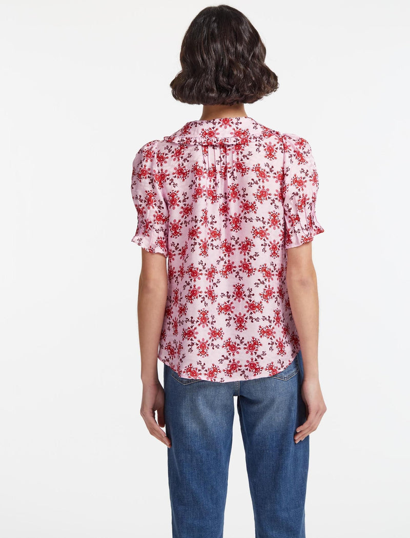 Kitty Silk Blend Shirt - Pink Graphic Floral Print
