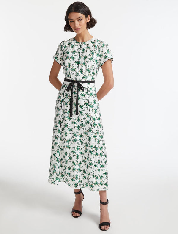 Rosie Silk Blend Maxi Dress - Green Graphic Floral Print