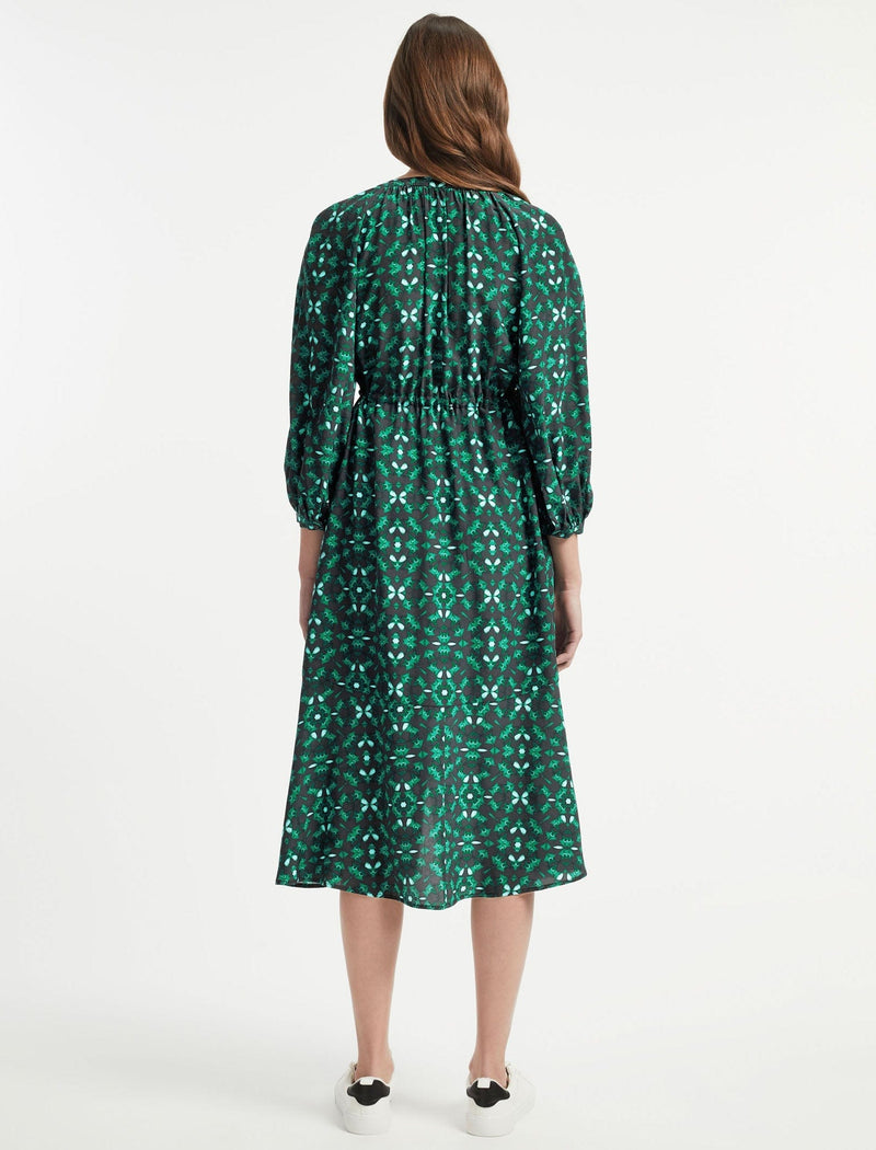 Heidi Silk Maxi Shirt Dress - Green Shibori Print