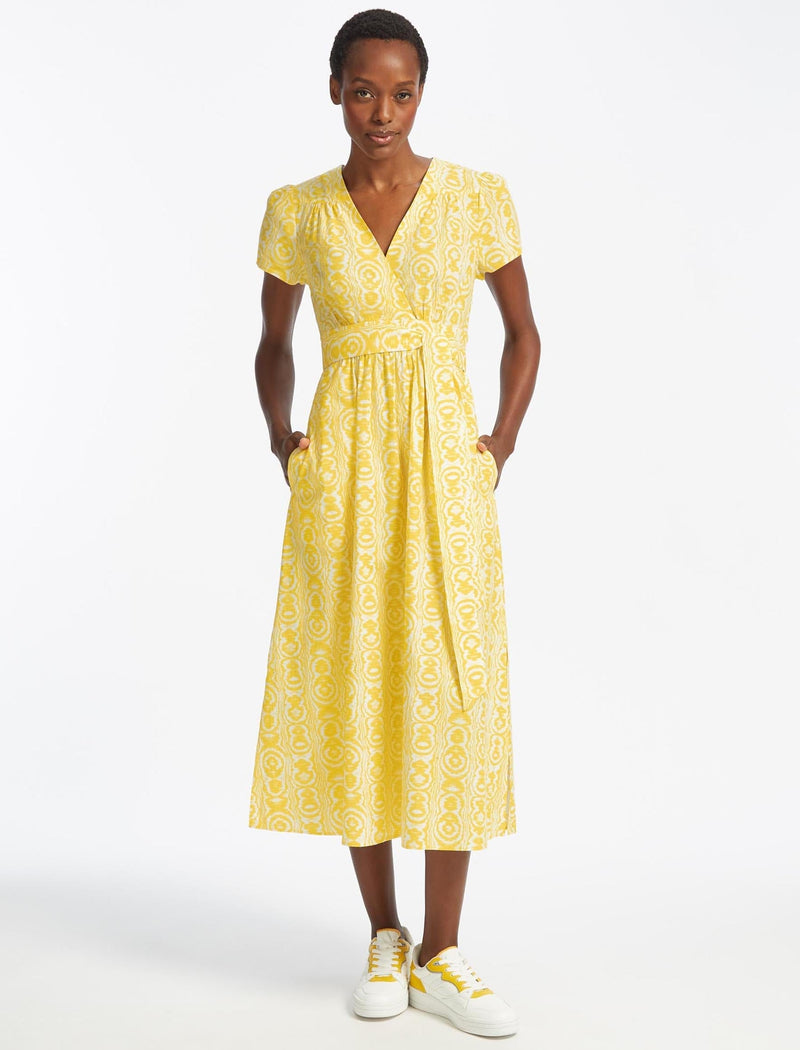 Gina Organic Cotton Maxi Dress - Yellow Moire Print