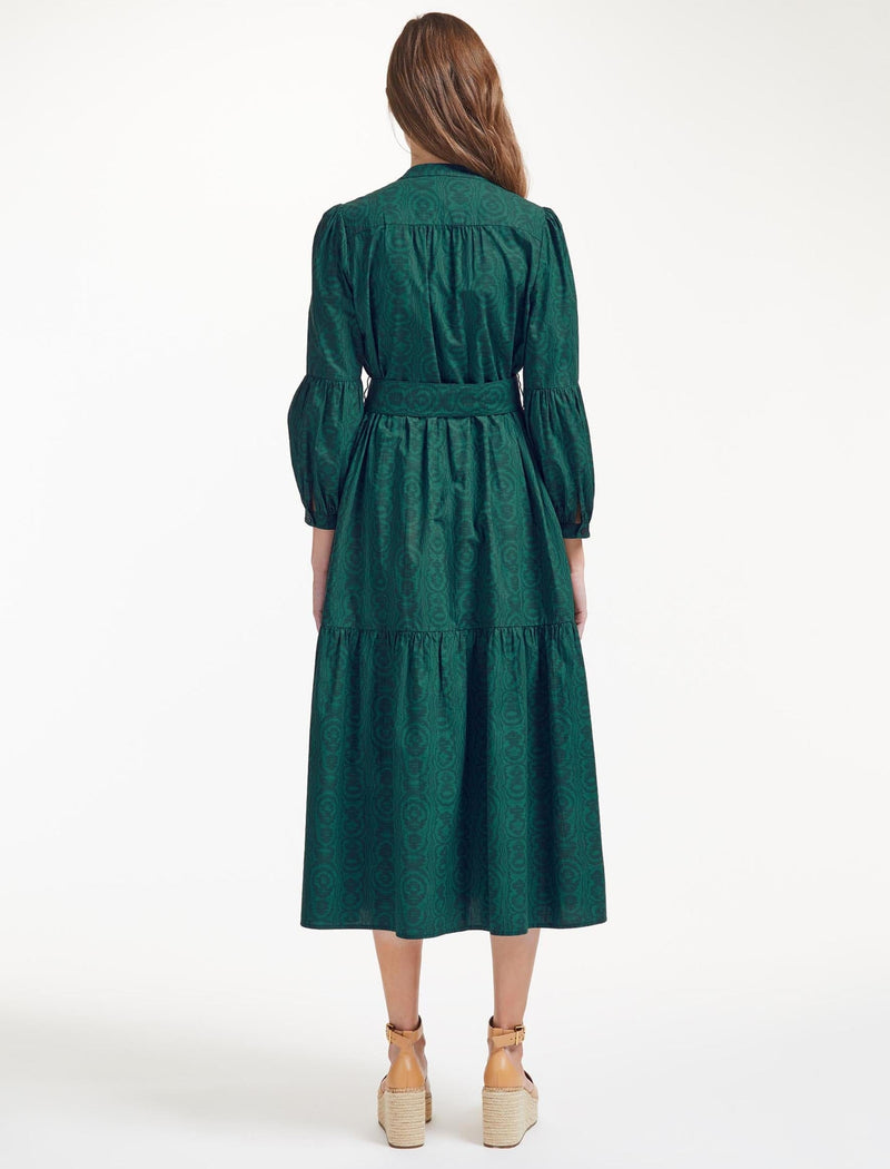 Alice Organic Cotton Maxi Shirt Dress - Green Moire Print