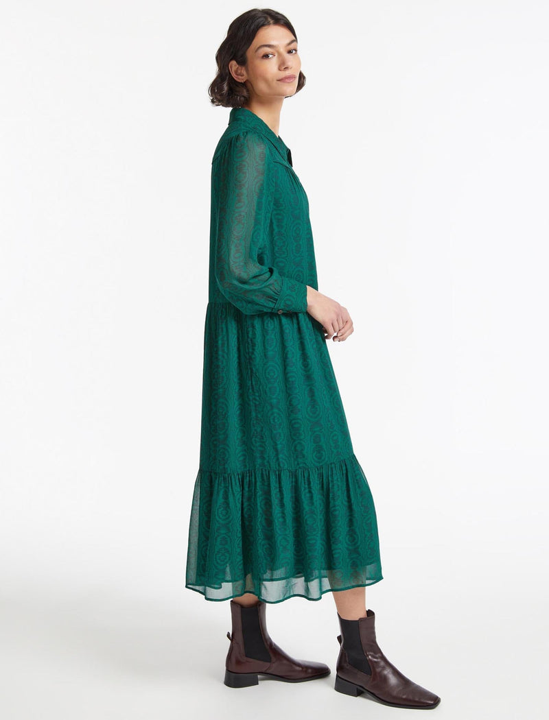 Emerson Midi Shirt Dress - Green Moire Print