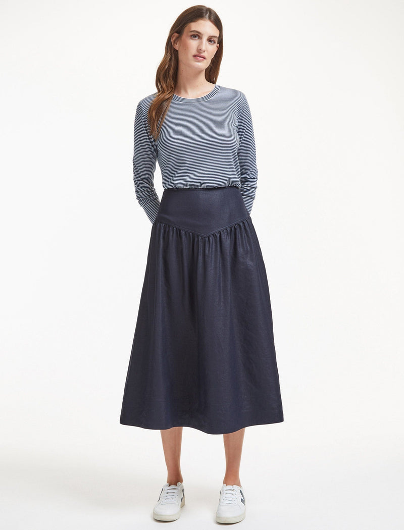 Lyla Techni Linen Midi Skirt - Navy