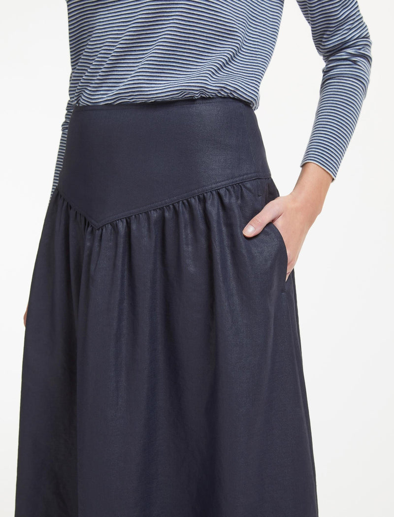 Lyla Techni Linen Midi Skirt - Navy