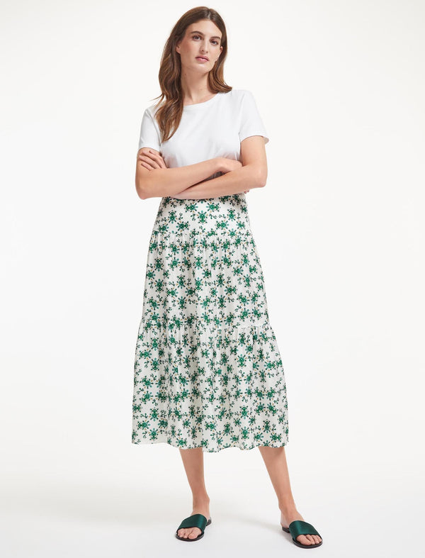 Sylvia Silk Blend Maxi Skirt - Green Graphic Floral Print