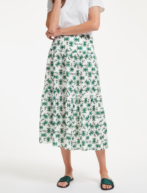 Sylvia Silk Blend Maxi Skirt - Green Graphic Floral Print